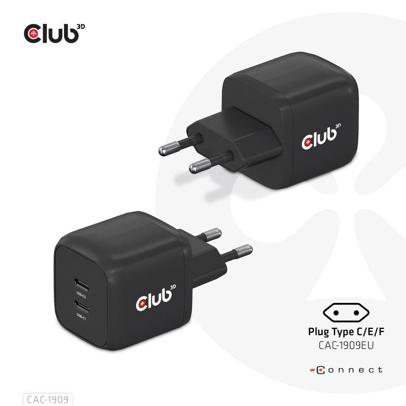 Travel Charger CLUB3D 2x USB Type-c, Pd 45W