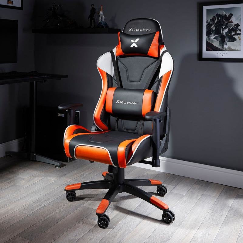 X Rocker Agility Esports Chair Videojuegos PC Asiento Acolchado Tapizado Black Orange White