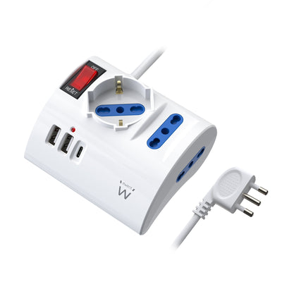 Ewent Power Strip With 6 Sockets Desktop - 2 Sockets L + 1 Socket L/F (schuko) - 2x USB-A - 1x USB-C - Plug It — image 1