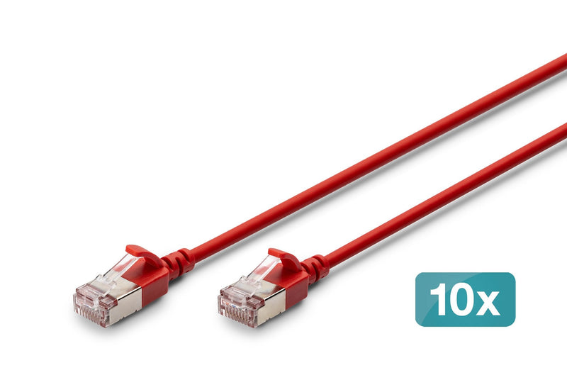 Digitus Network Cable CAT.6A F/FTP Slim 2M Red 10 Units
