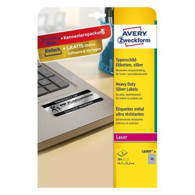 Avery Paquete 8 Hojas Labels Plateadas Poliéster-impresoras LÁSER-45,7X21,2MM L6009-8 — image 1