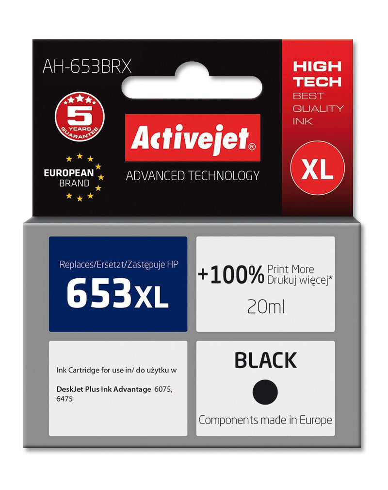 Activejet Ink Ah-653BRX Printers HP Spare Part HP 653XL 3YM75AE Premium 720 Páginas Black