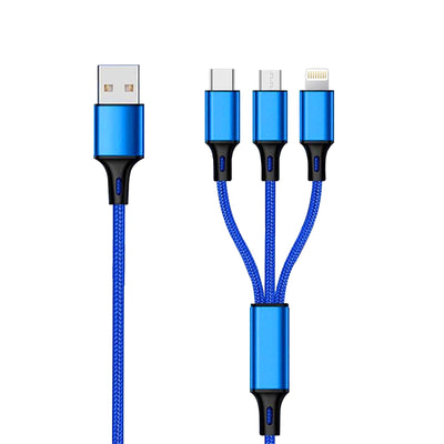 2GO Cable 3 In 1 USB - USB C + Micro-usb B + Lightning 1.50M Blue — image 1