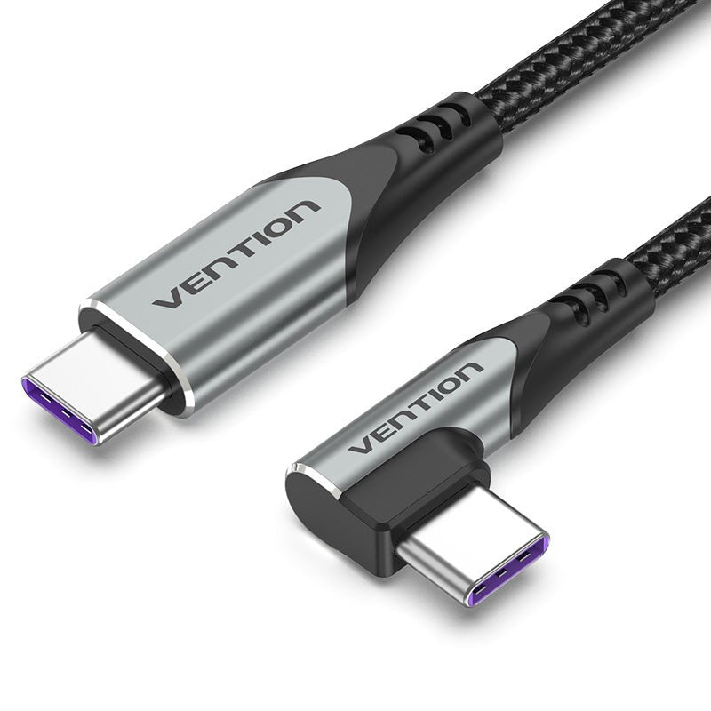 Vention USB Cable 2.0 Type-c 90 Takhf USB Type-c Male USB Type-c Male Up To 100W 480Mbps 1M Grey