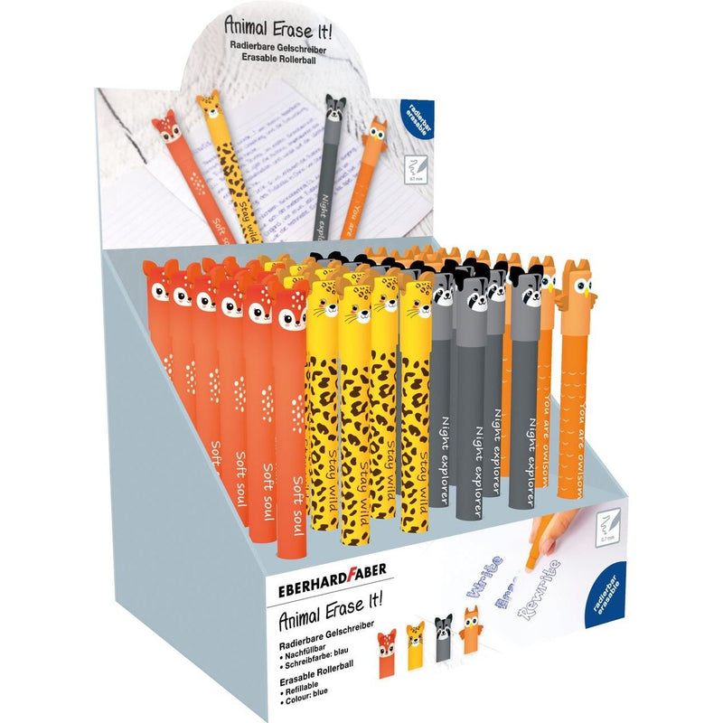 Eberhard Faber Animal Erase It! Expositor With 36 Pens Borrables - Trazo 0.7MM - Capuchon With Formas Animales