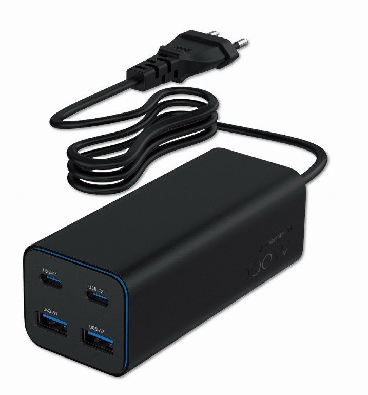 Fast Charger USB Powerdelivery GaN 4 Ports And 100W, Black