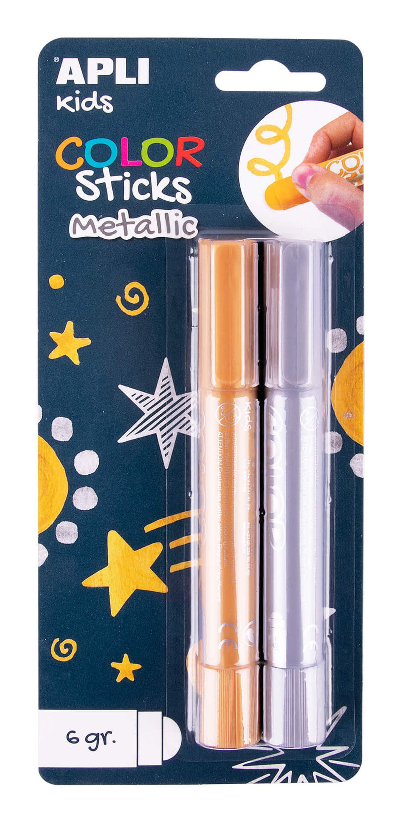 Apli Colour Sticks Temperas Solidas - Pack 2 Units 6G Colours Metalizados - No Manchan, Finish Satinado, Secad