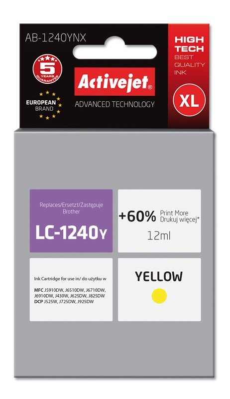 Activejet Ink AB-1240YNX (reemplazo Brother LC1240Y / 1220Y - Supreme - 12ML - Yellow