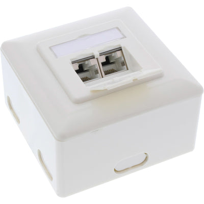 Inline Wall Outlet Box CAT.6A Surface Or Empotrar 2x RJ45 Female RAL9010 White Vertical — image 1