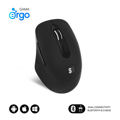 Subblim Mouse Curve Ergo Dual Wireless Bluetooth, USB 2.4GHZ 1600DPI - 5 Buttons - Uso Diestro - Black — image 1