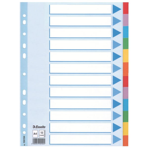 Esselte Multi-coloured Cardboard Dividers Divisor 10 Pieces