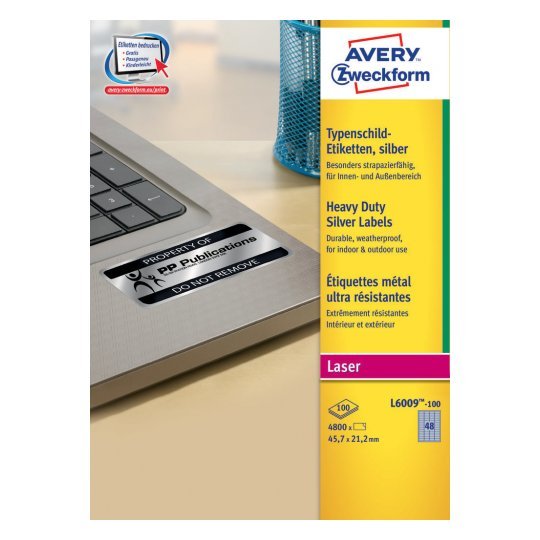 Avery Zweckform Znamionowe A4 45,7 X 21,2MM 100 Arkuszy Srebrne