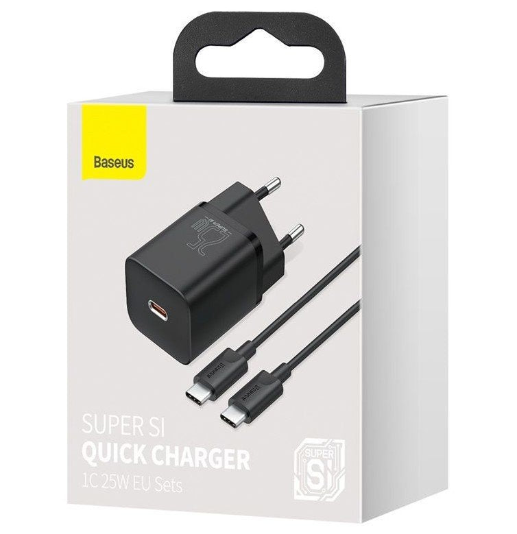 Baseus Wall Charger With USB Cable -c a USB-C TZCCSUP-L01 Super Si 1C 25W Black