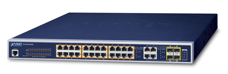 Planet GS-4210-24P4C Switch Gestionado L2/L4 Gigabit Ethernet (10/100/1000) Energía Sobre Ethernet (PoE) 1U Bl