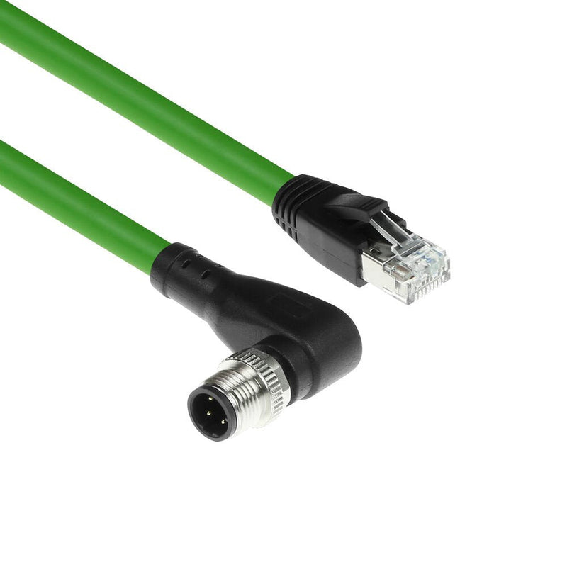 Industrial 5.00 Meters Sensor Cable M12D 4-PIN Male Right Angled To RJ45 Male, Superflex Xtreme Tpe Cable Shie