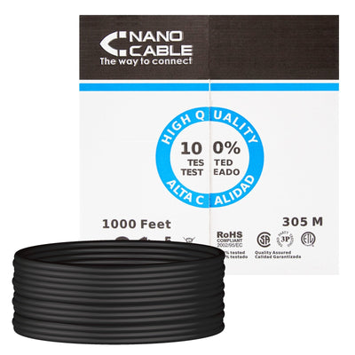 Nanocable Bobina Network Cable Rigido Waterproof Outdoor RJ45 CAT.6 UTP AWG24 305M - Black — image 1