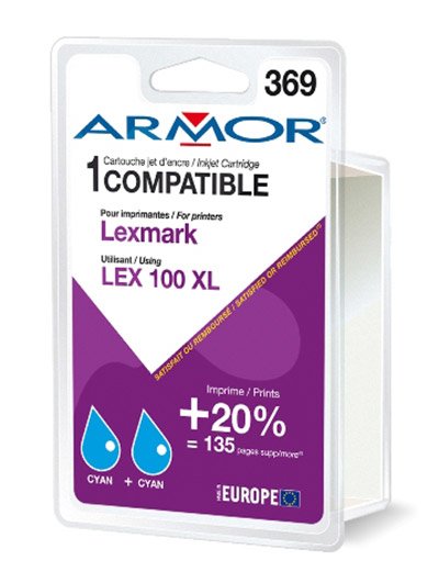Armor Ink Compatible Pack 2 Lexmark 100XL 2C Cyan