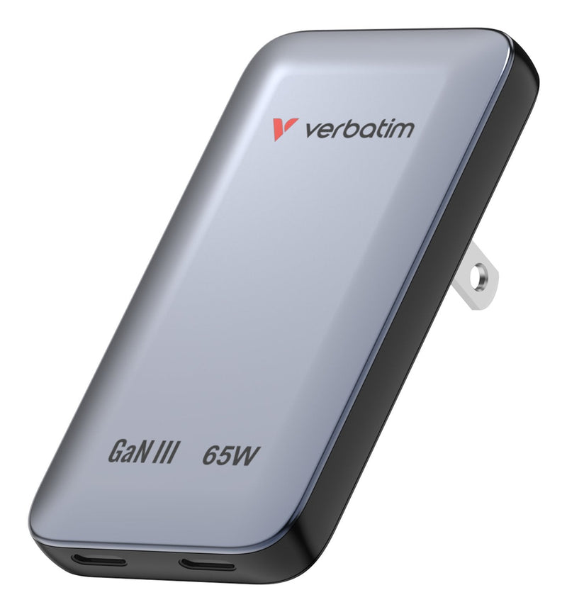 Verbatim Slim GaN Charger 2 Port 65W (eu/Uk/Us) Grey