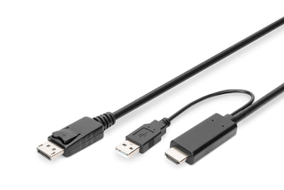 Digitus HDMI To DP Adapter Cable 2M 4K 30HZ External Power Via USB - a — image 1
