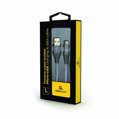 Gembird Cable Charging And Datos Micro-usb Trenzado Premium, 1M, Grey / White — image 1