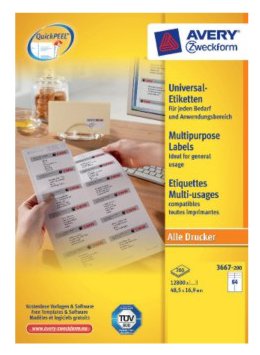 Avery Zweckform Labels 3667-200 White 48,5 X 16,9MM — image 1