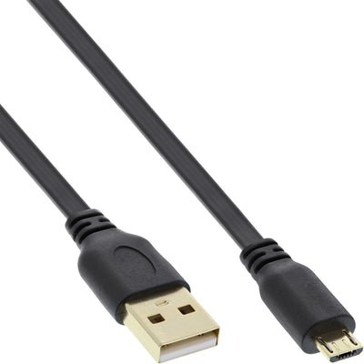 Inline Micro USB 2.0 Cable Flat USB a Micro-b Black / Gold 2M — image 1