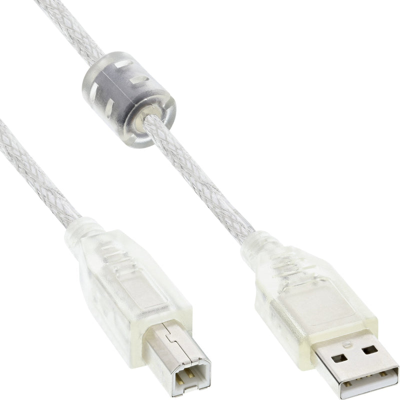 Inline USB 2.0 Cable Transparent Type a B Male Ferrita Choke 0.5M