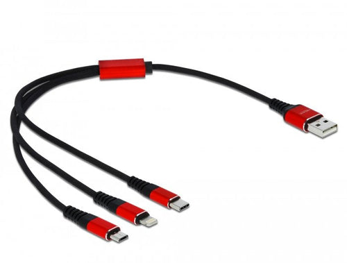 Delock 85891 USB Cable 0,3M 2.0 USB a USB C/Micro-usb B/Lightning Black Red — image 1