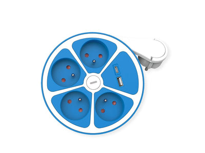 Roline 4-VÍAS Power Strip Plugs With Switch Round Ute Version Usb-charger a + C, Blue 1,5M — image 1
