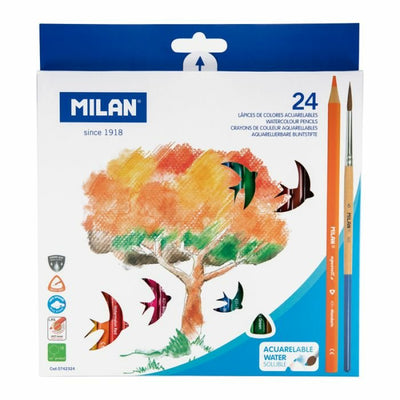 Milan Pack 24 Pencils Triangulares Acuarelables + Pincel - Mina 2.9MM - Trazo Uniforme - Resistant a Rotura - — image 1