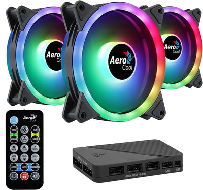 Aerocool Pack 3XVENTILADORES + Hub H66F And Control Remote Duopro ARGB 120MM Ring LED Dual Connection 3.4 And  — image 1
