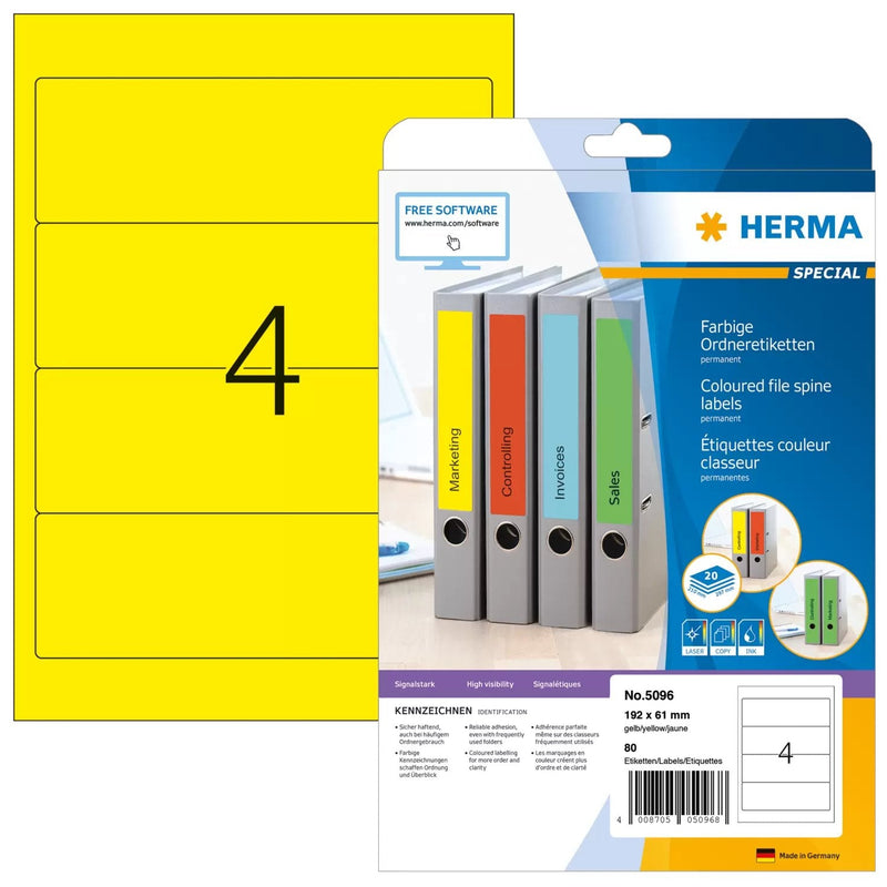 Herma Labels Ring Binder 61,0 X 192,0MM Yellow