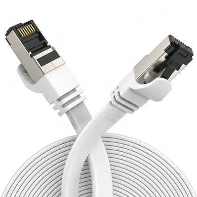 Extralink LAN Patchcord CAT.8 U FTP 10M 40G Flat Shielded Foiled Twisted Pair Bare Copper White — image 1