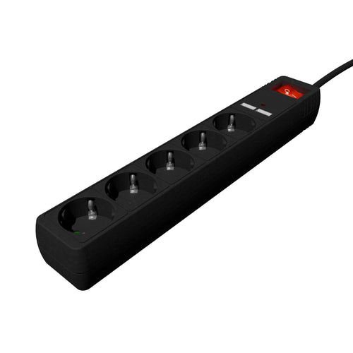Power Strip With Charger Usb, 5 Plugs 1.5M, USB 2A, Colour Black — image 1