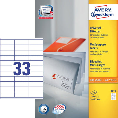 Avery Zweckform Labels 3421 White 70,0 X 25,4MM — image 1