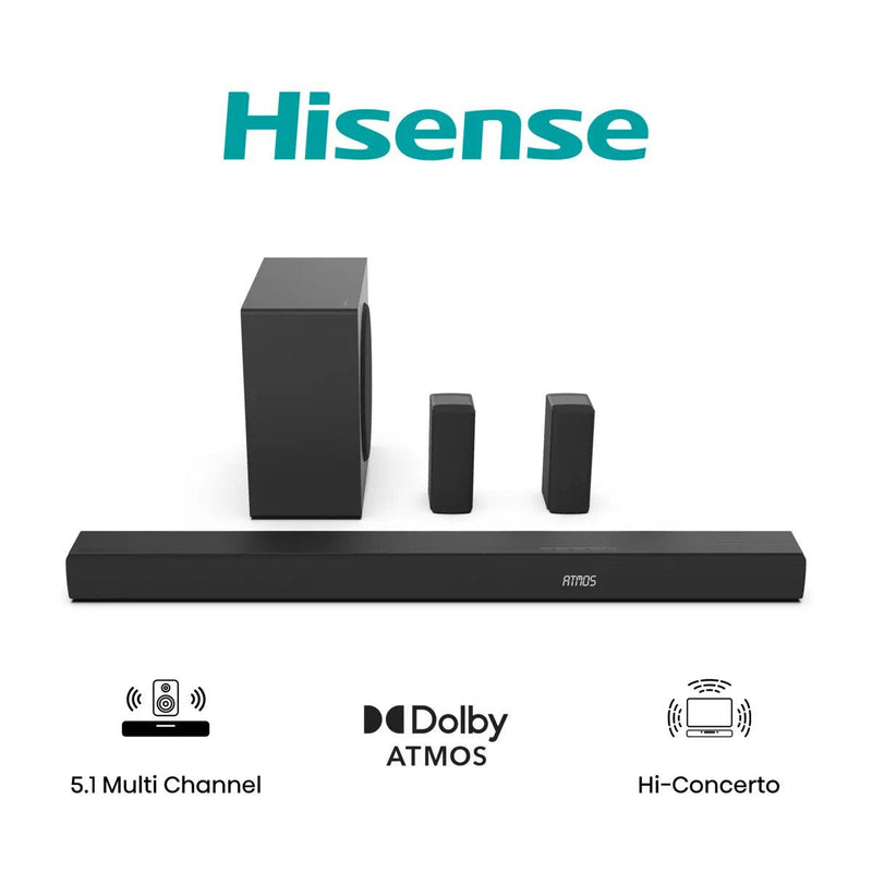 Hisense Barra Sound AX5100Q 5.1 580W Dolby Atmos HDMI Earc Bt 5.3