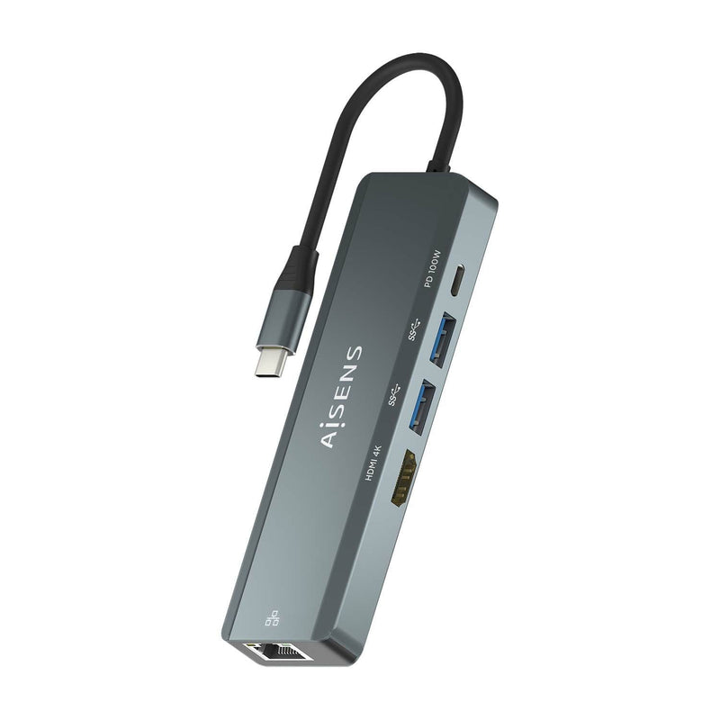 Aisens USB-C Dock 5 1 - USB-C a 1x HDMI - 1x RJ45 - 2x USB - 1XPD - 15CM - Grey