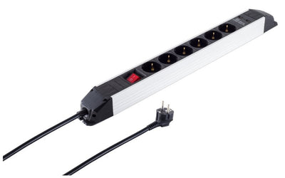 6ER Power Strip Plugs Alu 2x USB Black — image 1