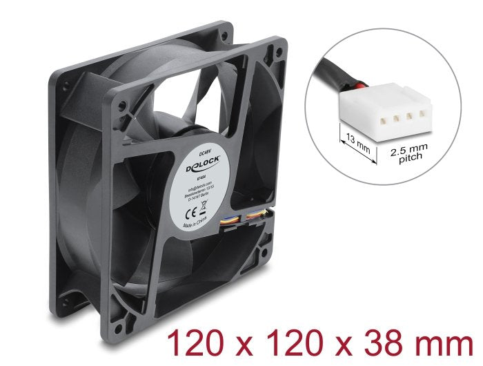 Delock Fan Axial 48V Dc, 120 X 120 X 38MM With 4 Pin PWM Connection Fan Black
