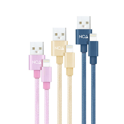 Nanocable Pack 3 Cables Mallados USB-A Male a Lightning Male - Length 1M - Colours Pink Gold And Blue — image 1