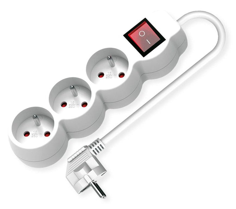Value 3-VÍAS Power Strip Plugs Ute With Switch Runde Sockets White 3M