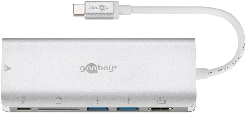 Goobay Hub Adapter Multipuerto USB-C HDMI USB Cr RJ45 Pd Aluminium