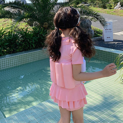 Children's Buoyant Swimwear Short-sleeve One-piece Dress Floating Swimsuit