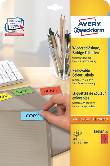 Avery Zweckform Labels L6038-20 Red 45,7 X 21,2MM