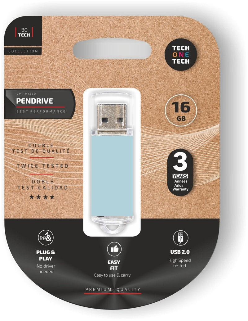 Tech One Tech USB Flash Drive 16GB Basic USB 2.0 Blue Cielo