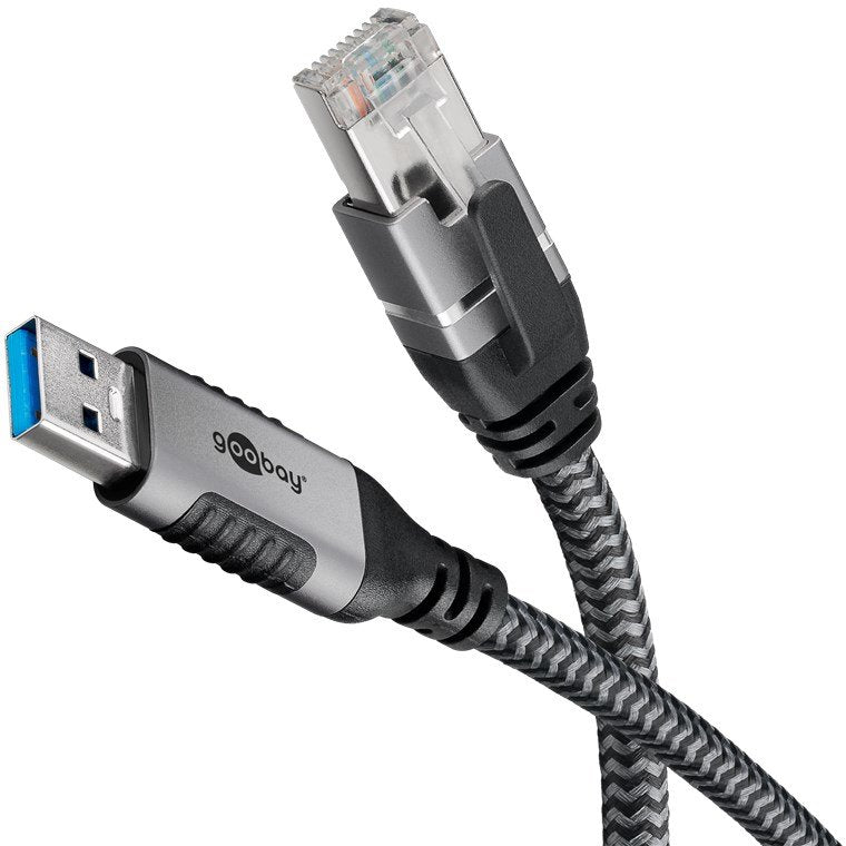 Goobay Cable Ethernet USB-A 3.2 GEN1 Male RJ-45 Male Adapter LAN Black/Silver 7,5 Metres Cover Textil Trenzada