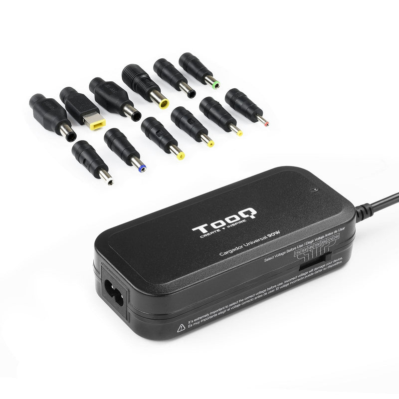 TooQ Charger Universal Laptop 90W - USB - 12 Adaptadores - Voltaje 15-24V