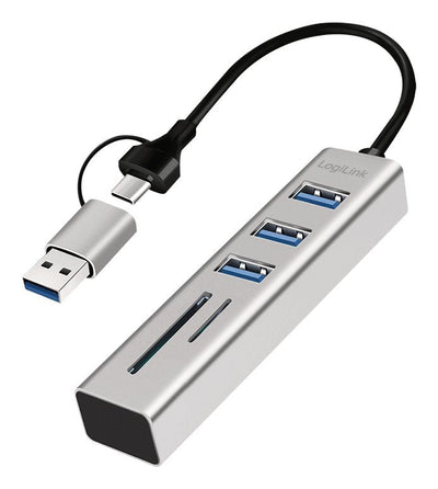 Hub USB 3.0, 3 Ports Usb-a, Slot SD/microSD, Cable Connection 2 1, 5 Gbit/S, Silver — image 1