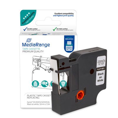 Mediarange MRDY45013 Tape Printer Labels Black Sobre White D1 — image 1