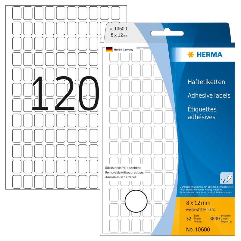 Herma Labels Multiusos Blancas 8X12 Mm Removibles 3840 Units